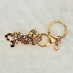 Effy Sparkly Amber Crystal Rhinestones Spotted Panther Keychain Gold-tone OS